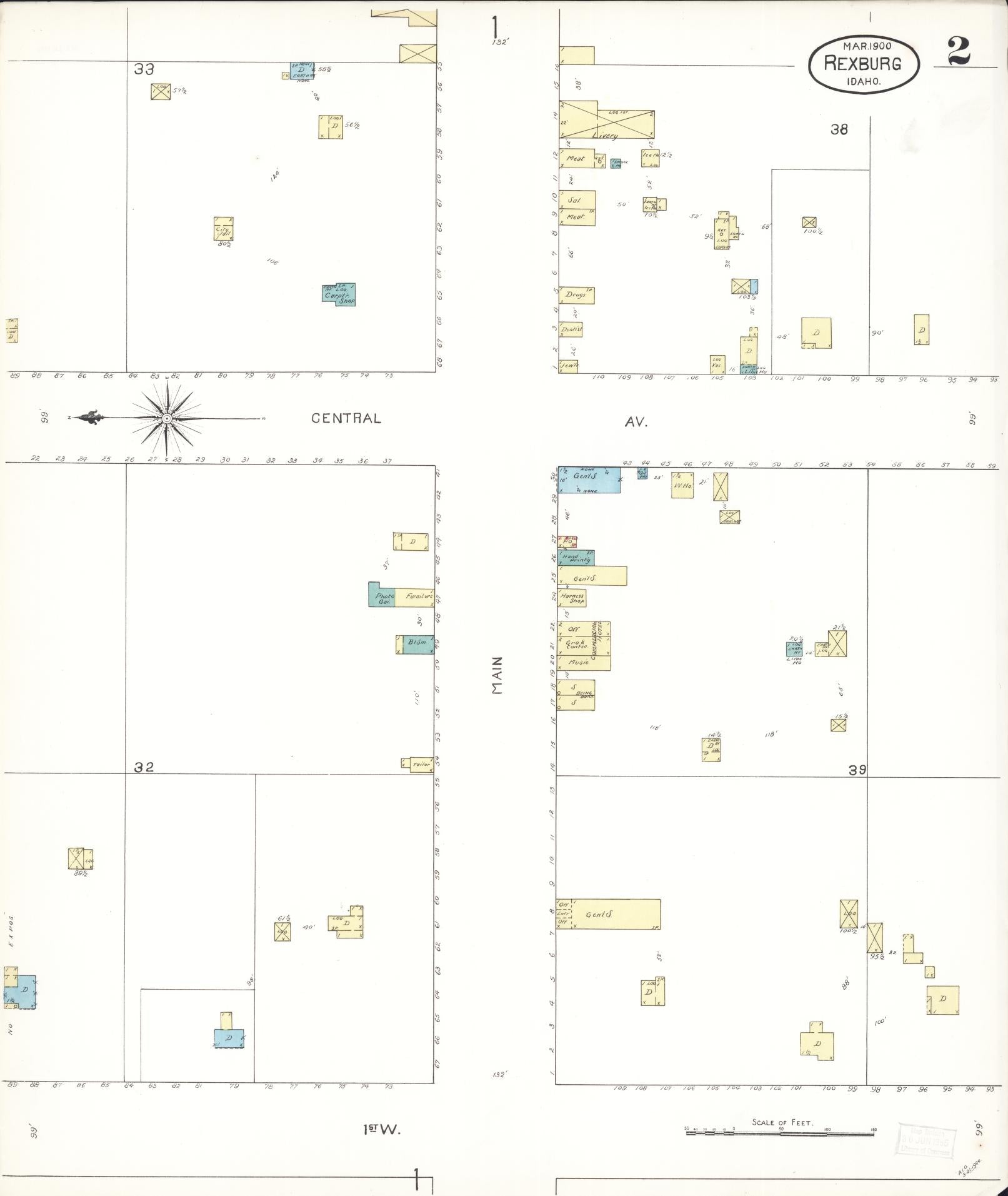 Sanborn Fire Insurance Map from Rexburg, Madison County, Idaho (1900), Sheet #0002 - Complete Map Set gallery image, historic Sanborn map, vintage wall art, Idaho Idaho