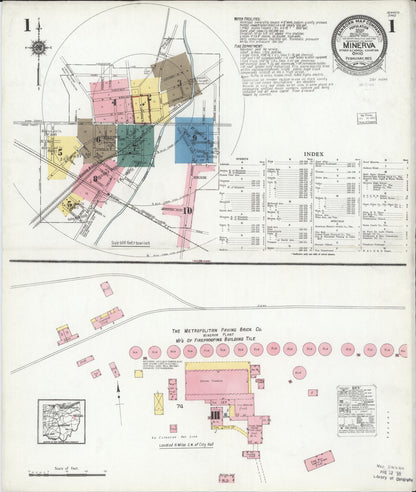 Sanborn Fire Insurance Map from Minerva, Stark And Carroll Counties, Ohio (1925), Sheet #0001 - Historic Sanborn Fire Insurance Map Print, vintage old map wall art, antique decor, genealogy gift, Ohio Ohio map
