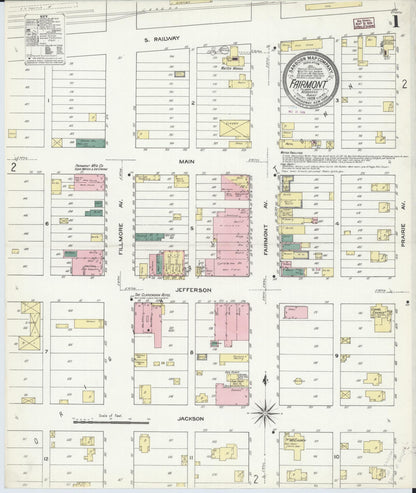 Sanborn Fire Insurance Map from Fairmont, Fillmore County, Nebraska (1909), Sheet #0001 - Complete Map Set gallery image, historic Sanborn map, vintage wall art, Nebraska Nebraska