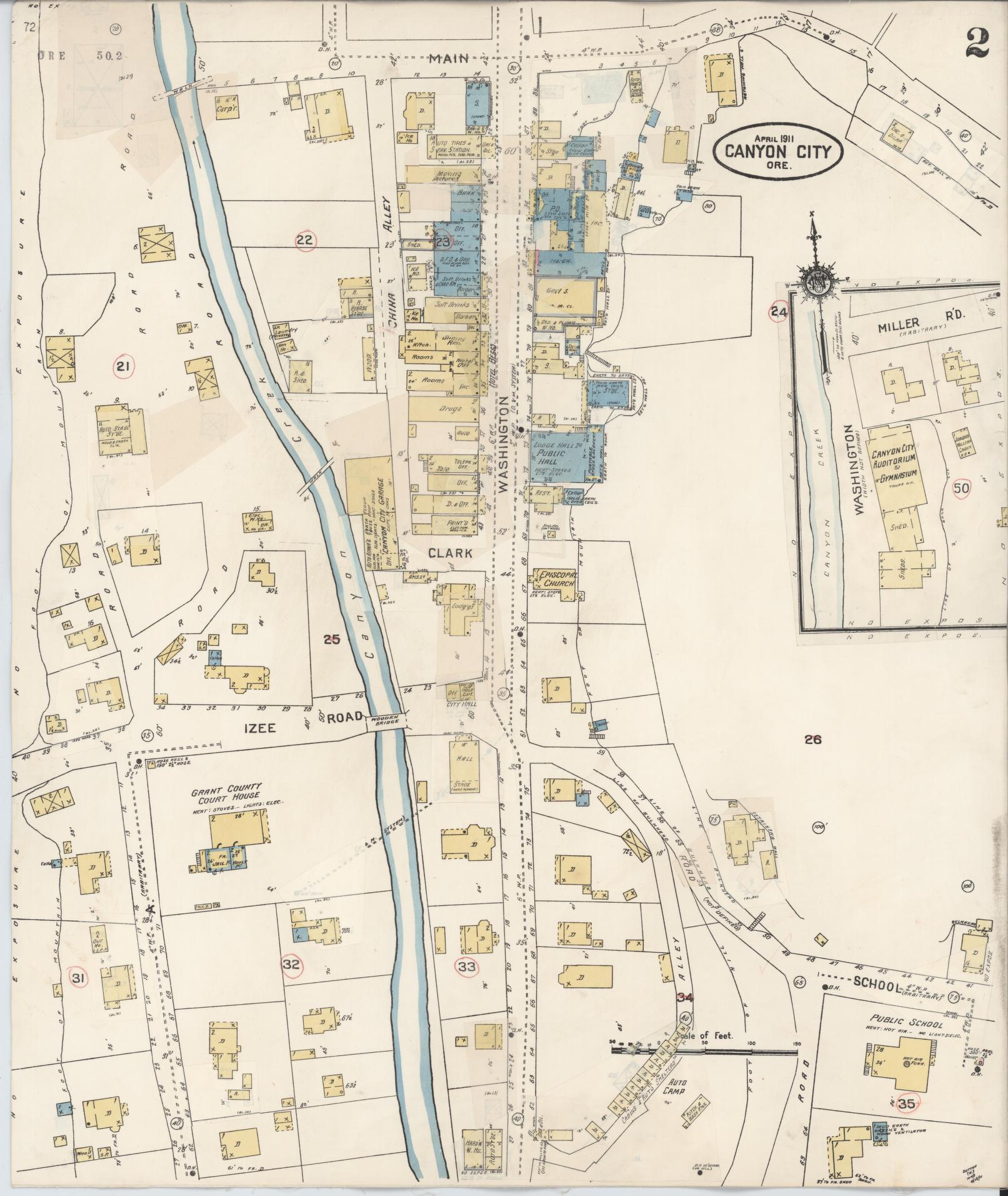 Sanborn Fire Insurance Map from Canyon City, Grant County, Oregon (1930), Sheet #0002 - Historic Sanborn Fire Insurance Map Print, vintage old map wall art, antique decor, genealogy gift, Oregon Oregon map