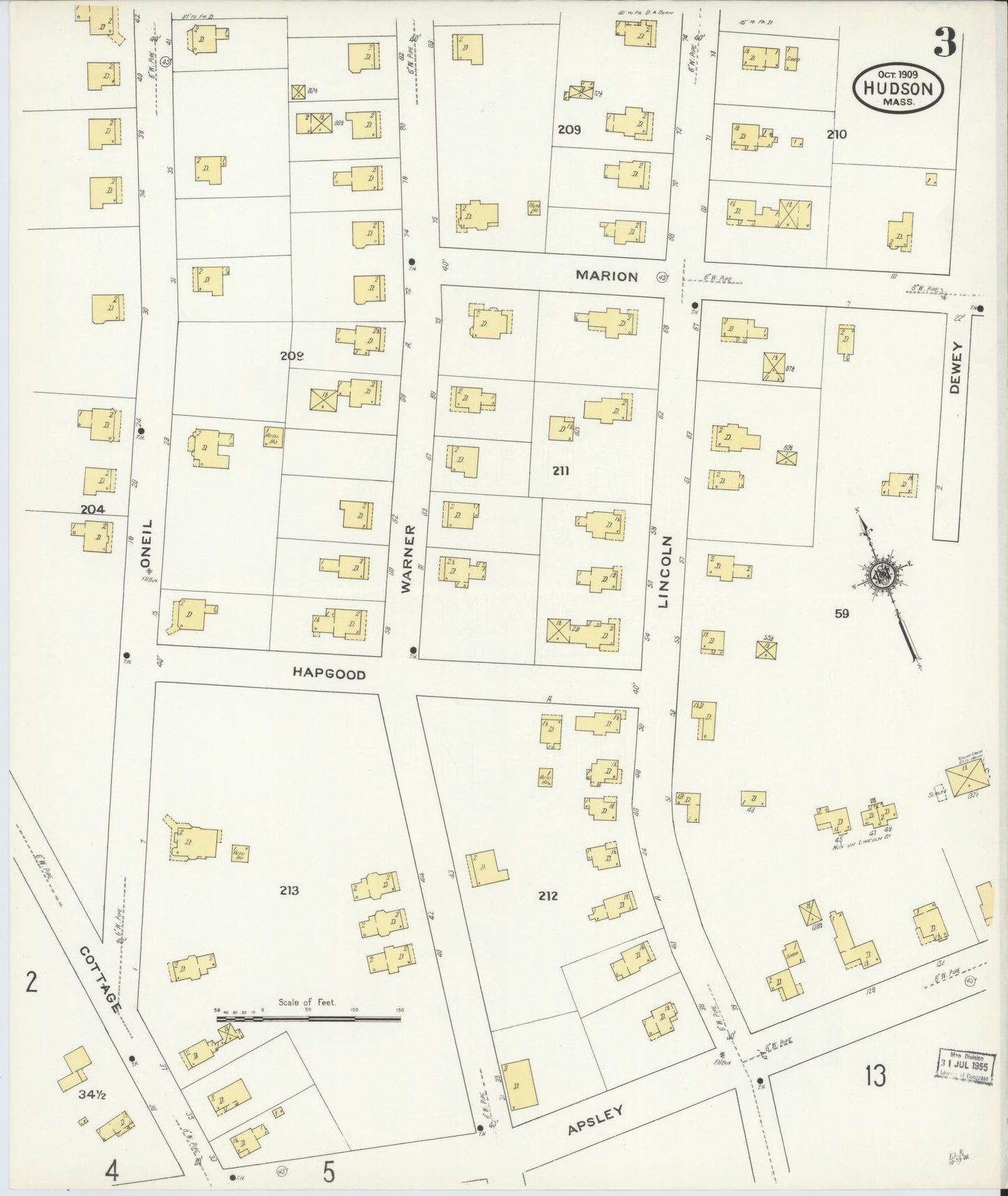 Sanborn Fire Insurance Map from Hudson, Middlesex County, Massachusetts (1909), Sheet #0003 - Complete Map Set gallery image, historic Sanborn map, vintage wall art, Massachusetts Massachusetts