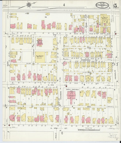 Sanborn Fire Insurance Map from Steubenville, Jefferson County, Ohio (1913), Sheet #0005 - Historic Sanborn Fire Insurance Map Print, vintage old map wall art, antique decor, genealogy gift, Ohio Ohio map