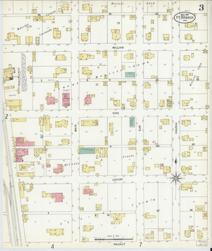 Sanborn Fire Insurance Map from Fort Branch, Gibson County, Indiana (1907), Sheet #0003 - Historic Sanborn Fire Insurance Map Print, vintage old map wall art, antique decor, genealogy gift, Indiana Indiana map