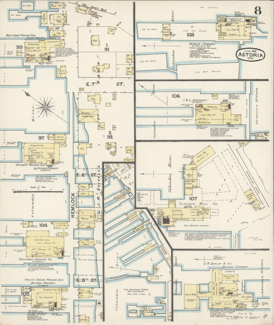 Sanborn Fire Insurance Map from Astoria, Clatsop County, Oregon (1888), Sheet #0008 - Historic Sanborn Fire Insurance Map Print, vintage old map wall art, antique decor, genealogy gift, Oregon Oregon map