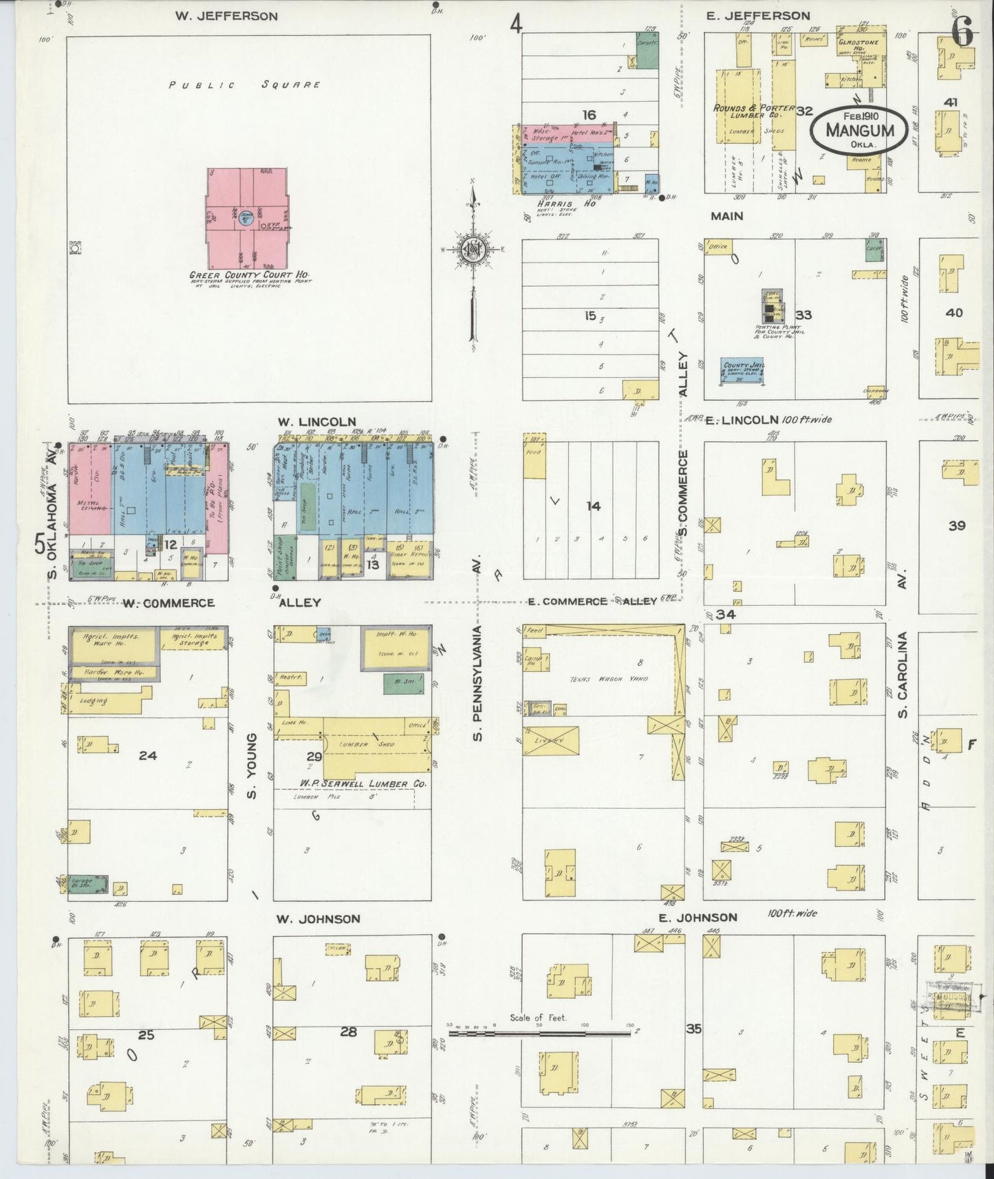 Sanborn Fire Insurance Map from Mangum, Greer County, Oklahoma (1910), Sheet #0006 - Complete Map Set gallery image, historic Sanborn map, vintage wall art, Oklahoma Oklahoma