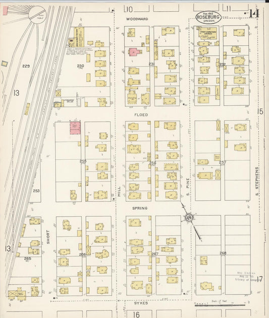 Sanborn Fire Insurance Map from Roseburg, Douglas County, Oregon (1912), Sheet #0014 - Historic Sanborn Fire Insurance Map Print, vintage old map wall art, antique decor, genealogy gift, Oregon Oregon map