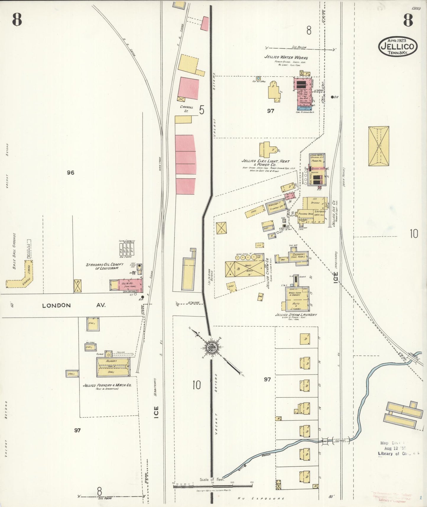 Sanborn Fire Insurance Map from Jellico, Whitley County, Ky., and Campbell County, Tenna, Kentucky (1923), Sheet #0008 - Complete Map Set gallery image, historic Sanborn map, vintage wall art, Kentucky Kentucky