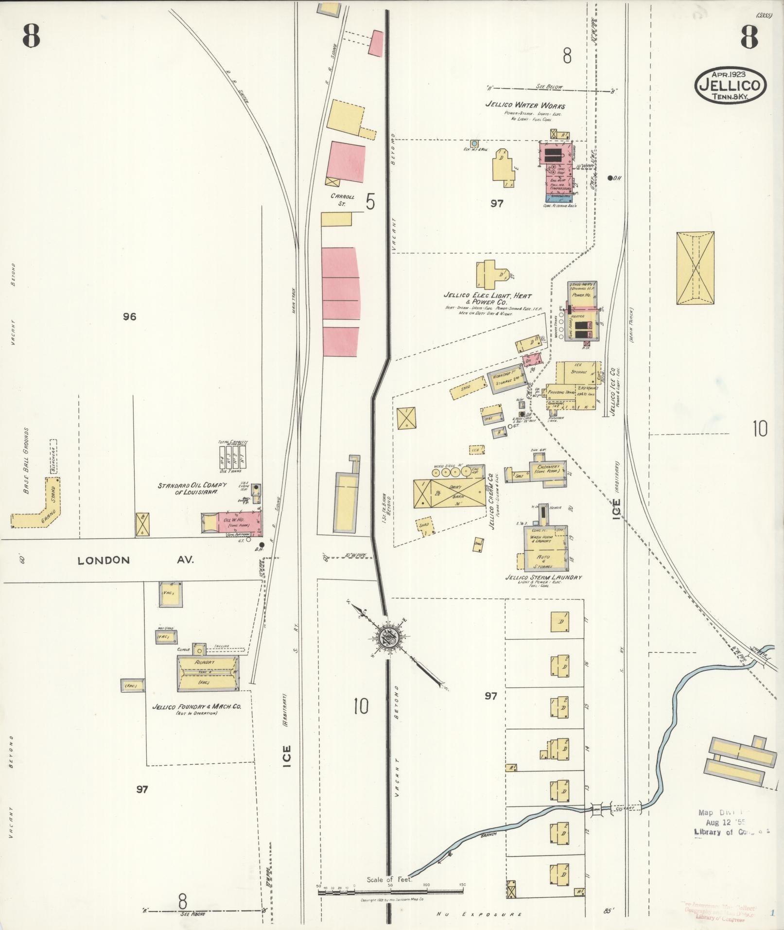 Sanborn Fire Insurance Map from Jellico, Whitley County, Ky., and Campbell County, Tenna, Kentucky (1923), Sheet #0008 - Complete Map Set gallery image, historic Sanborn map, vintage wall art, Kentucky Kentucky