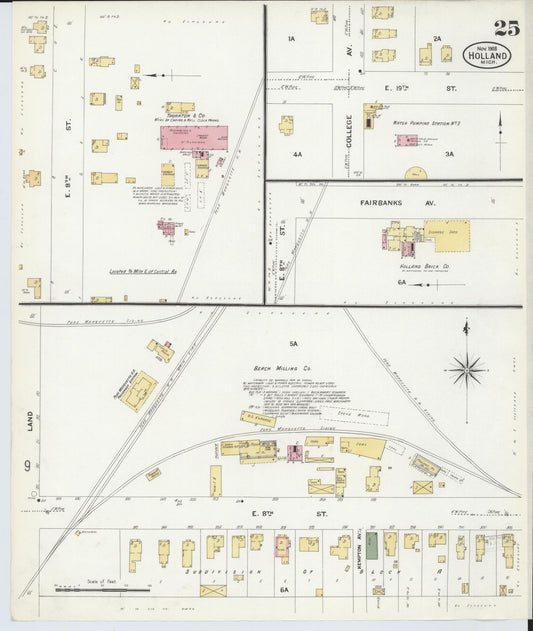 Sanborn Fire Insurance Map from Holland, Ottawa County, Michigan (1908), Sheet #0025 - Historic Sanborn Fire Insurance Map Print, vintage old map wall art, antique decor, genealogy gift, Michigan Michigan map