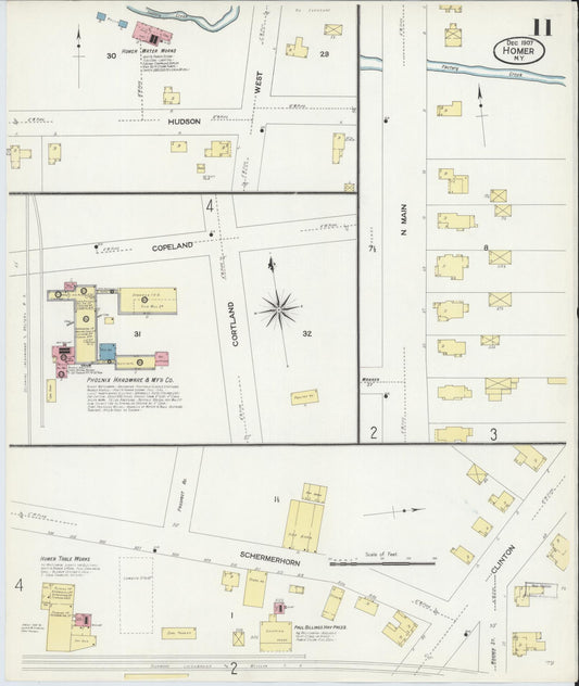 Sanborn Fire Insurance Map from Homer, Cortland County, New York (1907), Sheet #0011 - Historic Sanborn Fire Insurance Map Print, vintage old map wall art, antique decor, genealogy gift, New York New York map