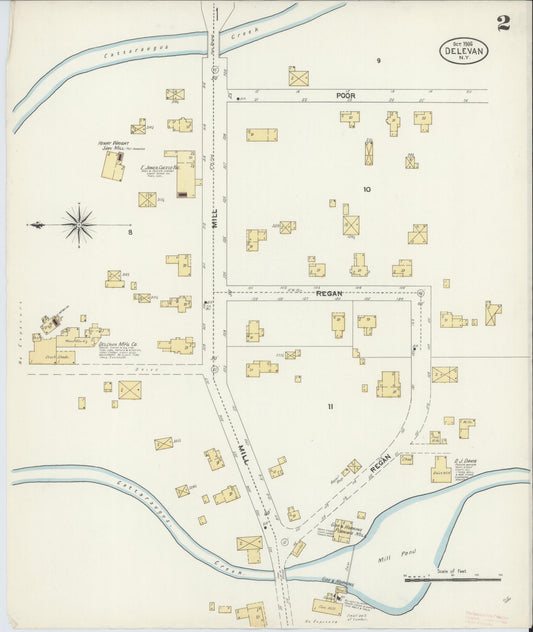 Sanborn Fire Insurance Map from Delevan, Cattaraugus County, New York (1906), Sheet #0002 - Historic Sanborn Fire Insurance Map Print, vintage old map wall art, antique decor, genealogy gift, New York New York map