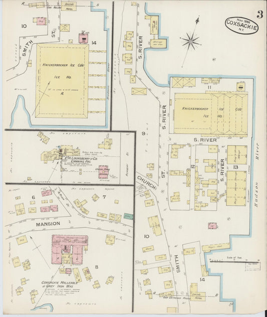 Sanborn Fire Insurance Map from Coxsackie, Greene County, New York (1886), Sheet #0003 - Historic Sanborn Fire Insurance Map Print, vintage old map wall art, antique decor, genealogy gift, New York New York map