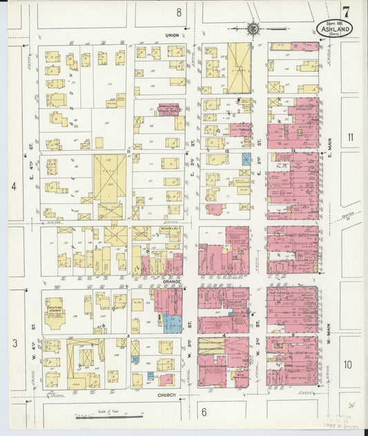 Sanborn Fire Insurance Map from Ashland, Ashland County, Ohio (1911), Sheet #0007 - Historic Sanborn Fire Insurance Map Print, vintage old map wall art, antique decor, genealogy gift, Ohio Ohio map