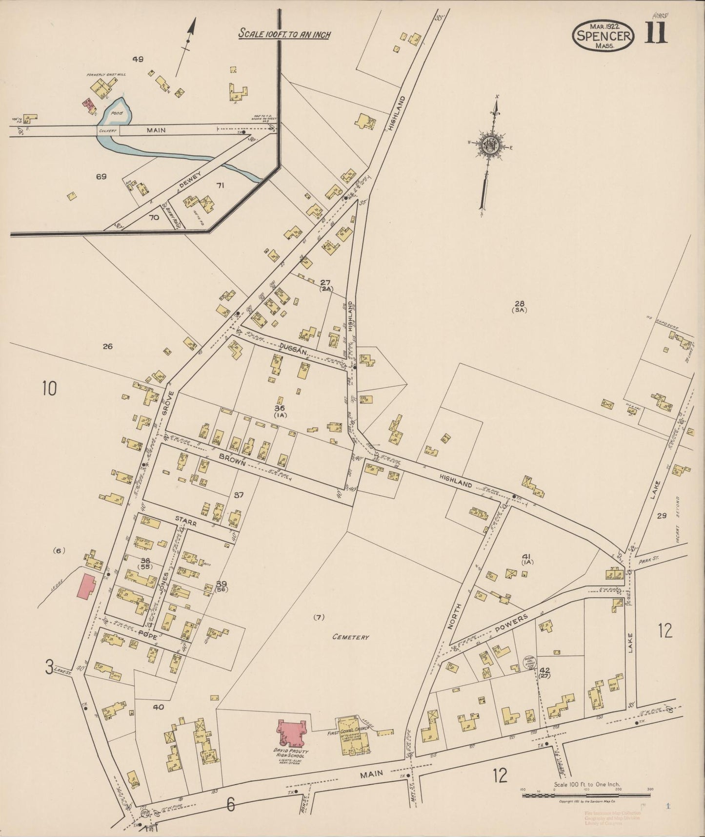 Sanborn Fire Insurance Map from Spencer, Worcester County, Massachusetts (1922), Sheet #0011 - Complete Map Set gallery image, historic Sanborn map, vintage wall art, Massachusetts Massachusetts