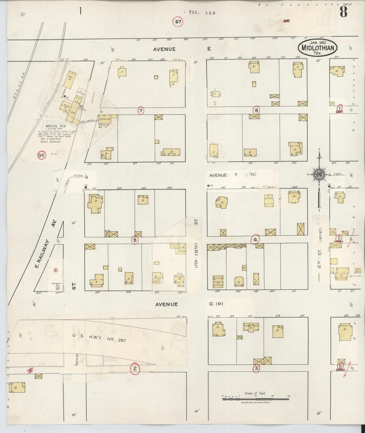 Sanborn Fire Insurance Map from Midlothian, Ellis County, Texas (1944), Sheet #0008 - Complete Map Set gallery image, historic Sanborn map, vintage wall art, Texas Texas