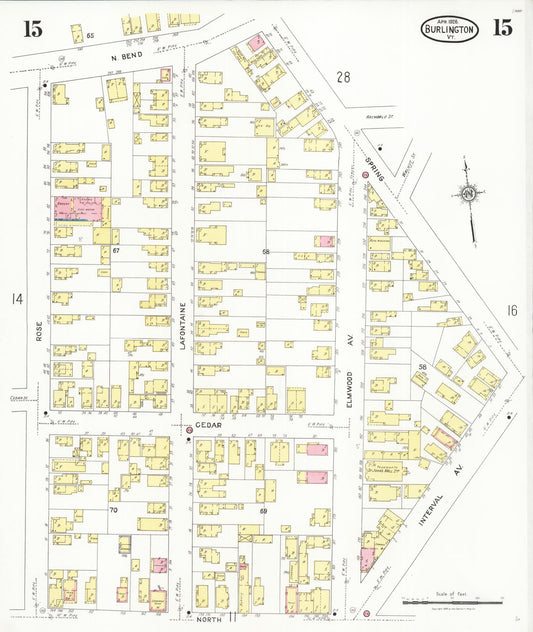 Sanborn Fire Insurance Map from Burlington, Chittenden County, Vermont (1926), Sheet #0015 - Historic Sanborn Fire Insurance Map Print, vintage old map wall art, antique decor, genealogy gift, Vermont Vermont map