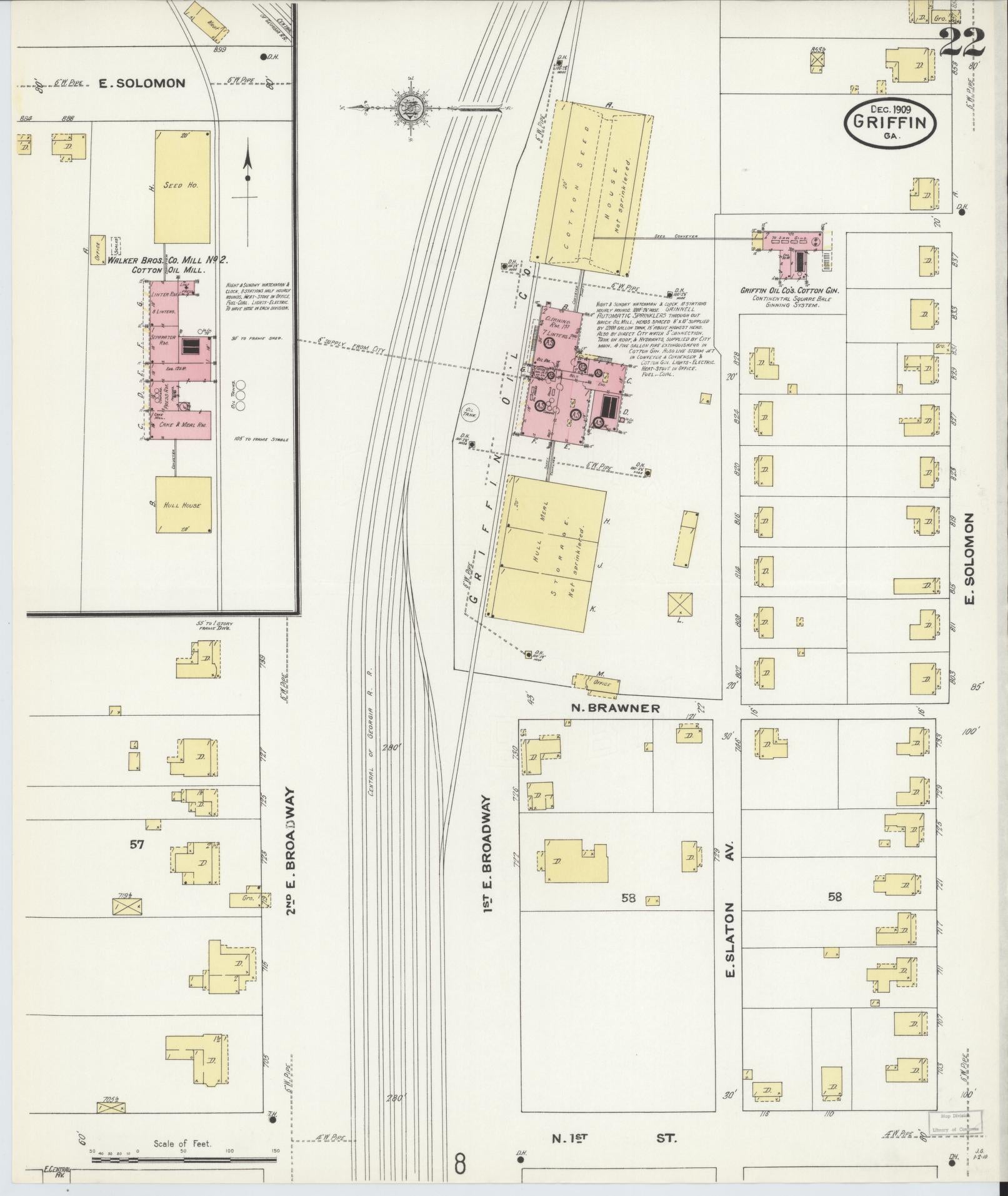 Sanborn Fire Insurance Map from Griffin, Spalding County, Georgia (1909), Sheet #0022 - Historic Sanborn Fire Insurance Map Print, vintage old map wall art, antique decor, genealogy gift, Georgia Georgia map