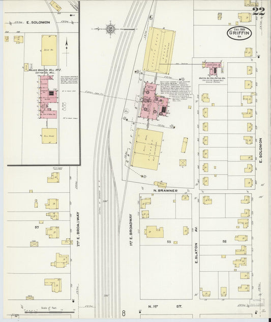 Sanborn Fire Insurance Map from Griffin, Spalding County, Georgia (1909), Sheet #0022 - Historic Sanborn Fire Insurance Map Print, vintage old map wall art, antique decor, genealogy gift, Georgia Georgia map