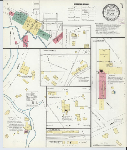 Sanborn Fire Insurance Map from Milan, Washtenaw And Monroe Counties, Michigan (1908), Sheet #0001 - Historic Sanborn Fire Insurance Map Print, vintage old map wall art, antique decor, genealogy gift, Michigan Michigan map