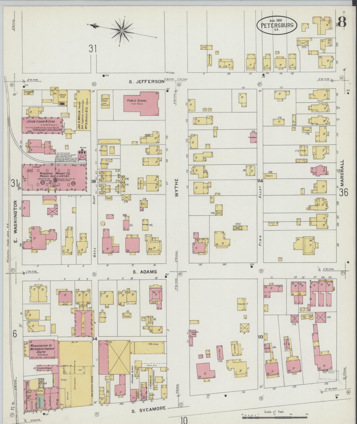 Sanborn Fire Insurance Map from Petersburg, Independent Cities, Virginia (1908), Sheet #0008 - Complete Map Set gallery image, historic Sanborn map, vintage wall art, Virginia Virginia
