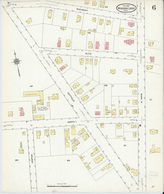 Sanborn Fire Insurance Map from Windsor Locks, Hartford County, Connecticut (1912), Sheet #0006 - Historic Sanborn Fire Insurance Map Print, vintage old map wall art, antique decor, genealogy gift, Connecticut Connecticut map