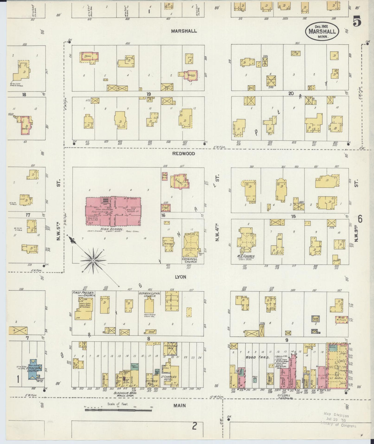 Sanborn Fire Insurance Map from Marshall, Lyon County, Minnesota (1902), Sheet #0005 - Historic Sanborn Fire Insurance Map Print, vintage old map wall art, antique decor, genealogy gift, Minnesota Minnesota map