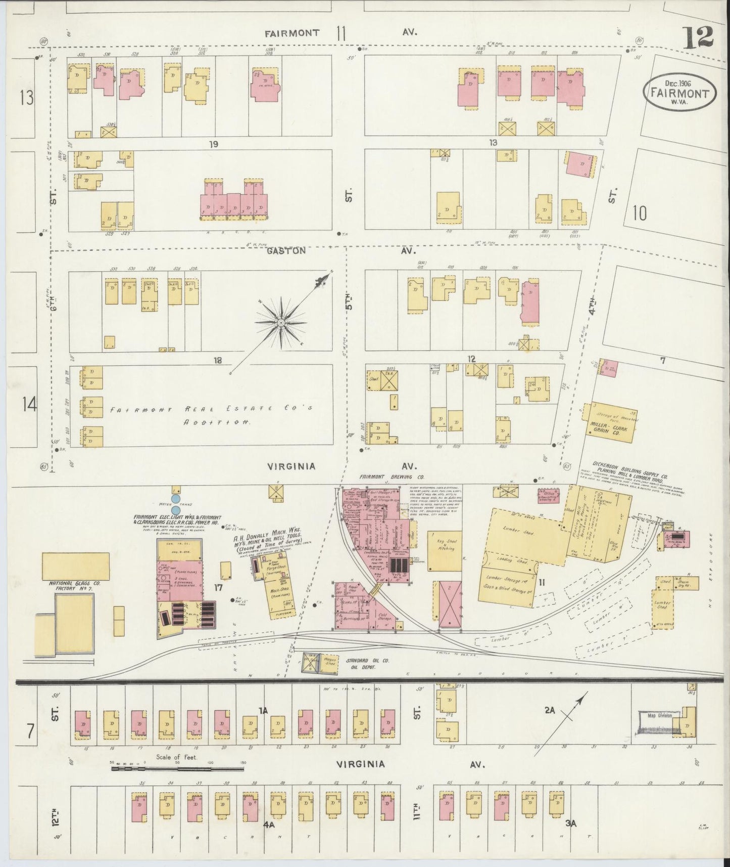 Sanborn Fire Insurance Map from Fairmont, Marion County, West Virginia (1906), Sheet #0012 - Complete Map Set gallery image, historic Sanborn map, vintage wall art, West Virginia West Virginia