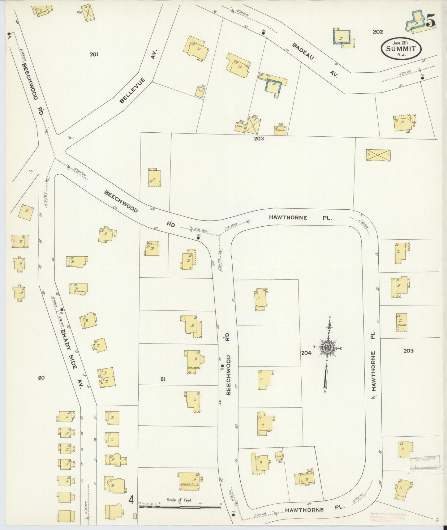 Sanborn Fire Insurance Map from Summit, Union County, New Jersey (1911), Sheet #0005 - Complete Map Set gallery image, historic Sanborn map, vintage wall art, New Jersey New Jersey