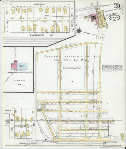 Sanborn Fire Insurance Map from Ashland, Boyd County, Kentucky (1920), Sheet #0028 - Complete Map Set gallery image, historic Sanborn map, vintage wall art, Kentucky Kentucky
