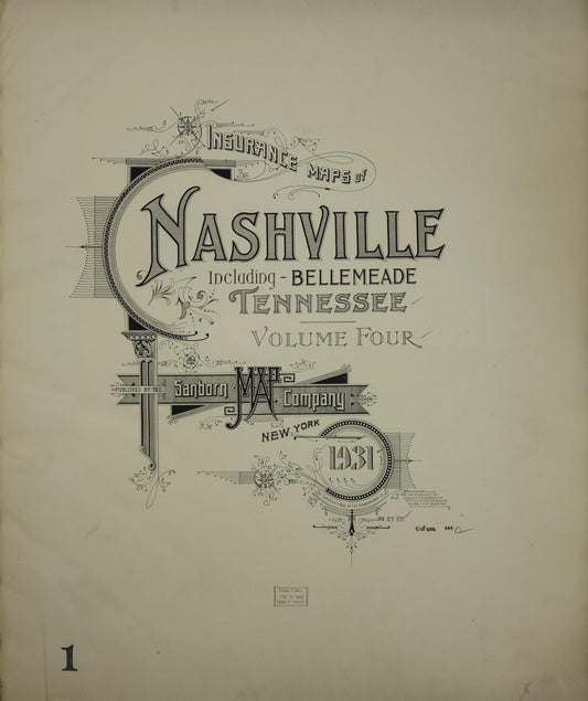 Sanborn Fire Insurance Map from Nashville, Davidson County, Tennessee (1931), Sheet #0001 - Historic Sanborn Fire Insurance Map Print, vintage old map wall art, antique decor, genealogy gift, Tennessee Tennessee map