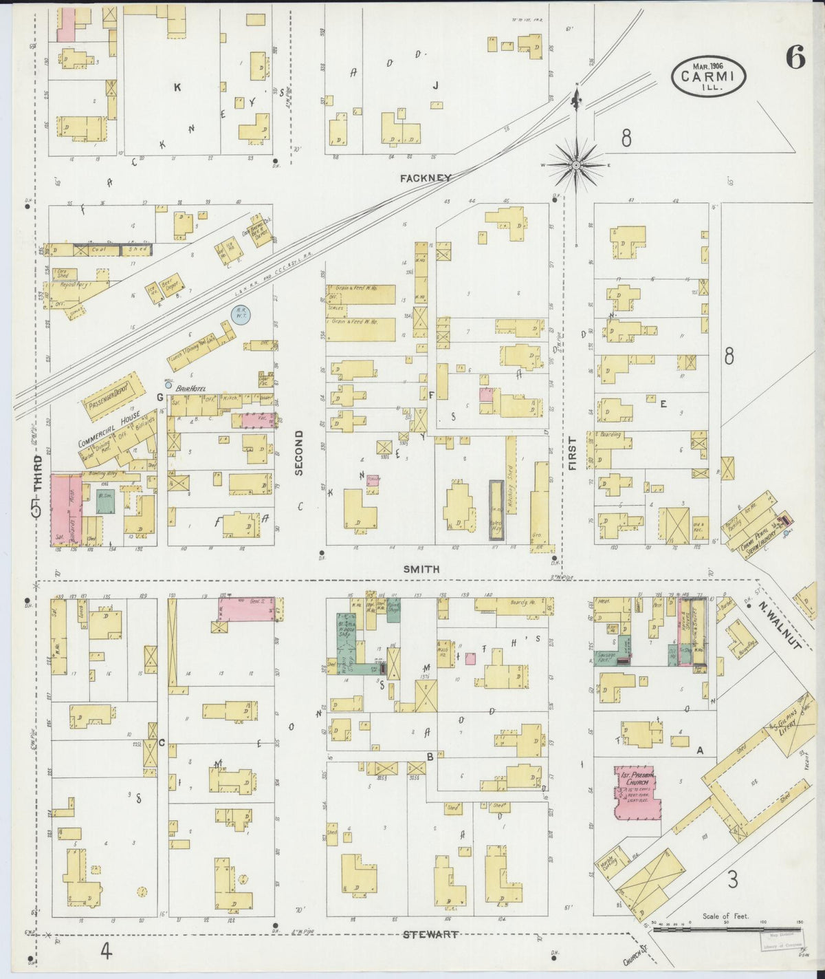 Sanborn Fire Insurance Map from Carmi, White County, Illinois (1906), Sheet #0006 - Historic Sanborn Fire Insurance Map Print, vintage old map wall art, antique decor, genealogy gift, Illinois Illinois map