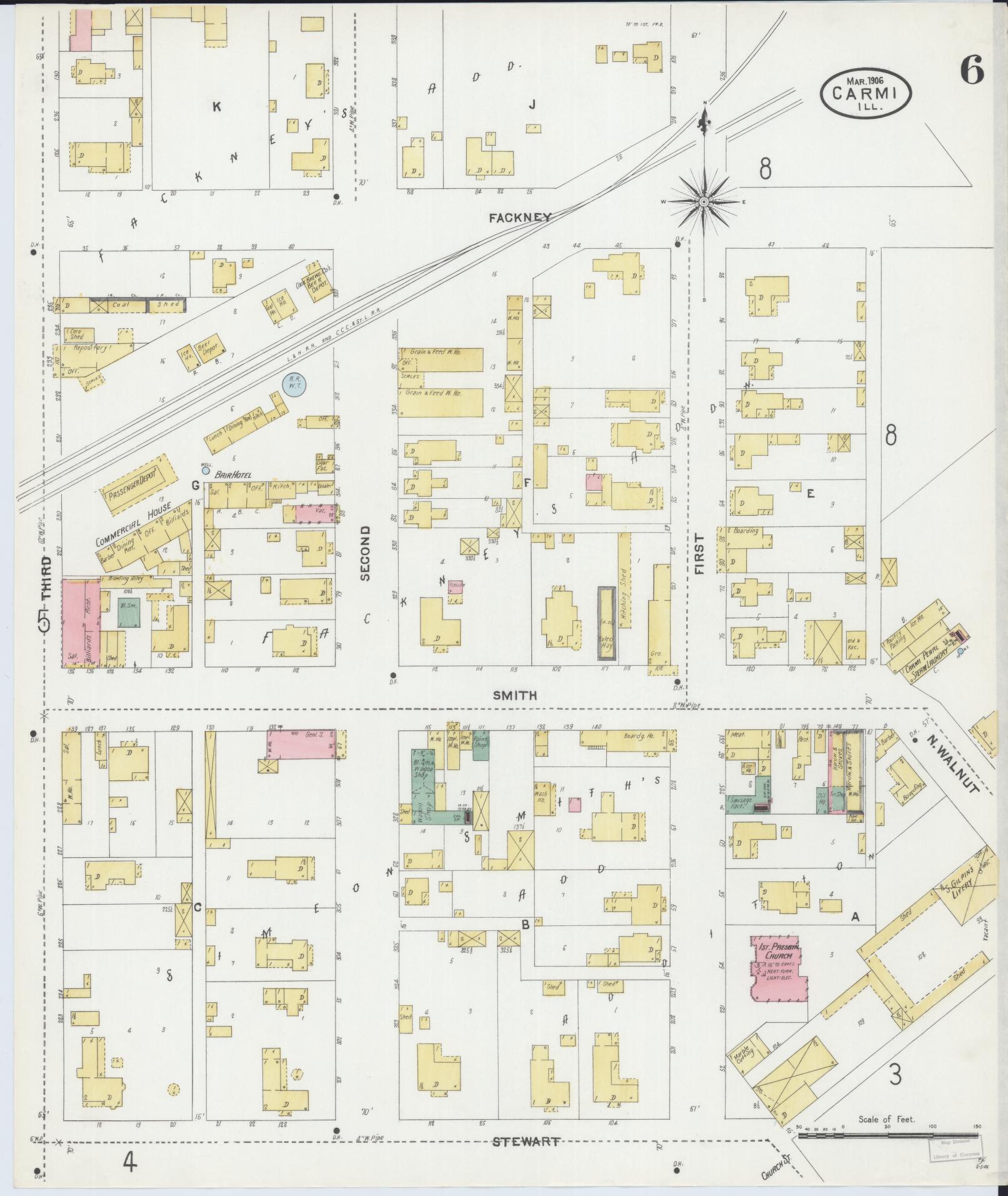 Sanborn Fire Insurance Map from Carmi, White County, Illinois (1906), Sheet #0006 - Historic Sanborn Fire Insurance Map Print, vintage old map wall art, antique decor, genealogy gift, Illinois Illinois map