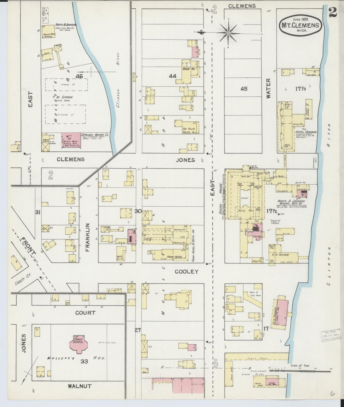 Sanborn Fire Insurance Map from Mount Clemens, Macomb County, Michigan (1892), Sheet #0002 - Historic Sanborn Fire Insurance Map Print, vintage old map wall art, antique decor, genealogy gift, Michigan Michigan map