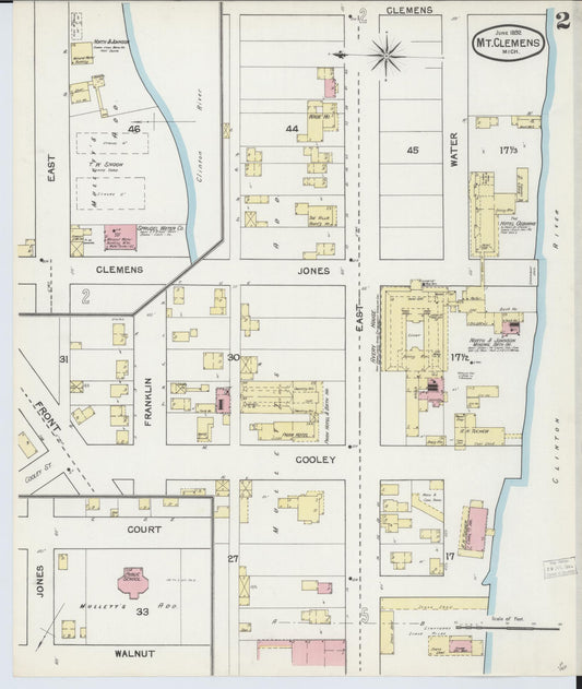 Sanborn Fire Insurance Map from Mount Clemens, Macomb County, Michigan (1892), Sheet #0002 - Historic Sanborn Fire Insurance Map Print, vintage old map wall art, antique decor, genealogy gift, Michigan Michigan map