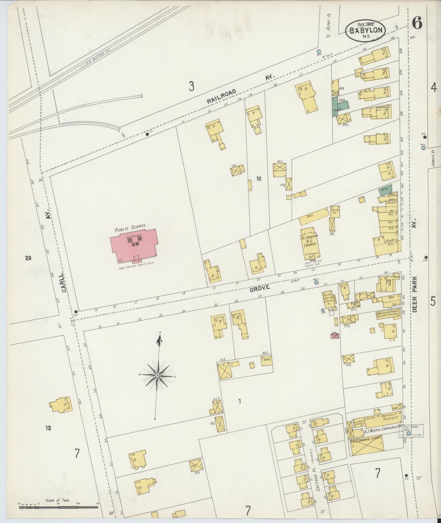 Sanborn Fire Insurance Map from Babylon, Suffolk County, New York (1902), Sheet #0006 - Historic Sanborn Fire Insurance Map Print, vintage old map wall art, antique decor, genealogy gift, New York New York map