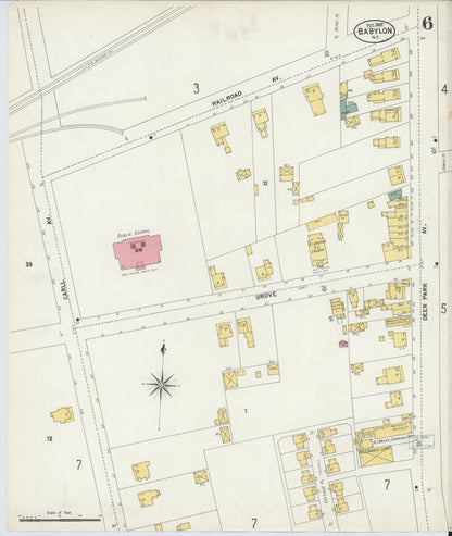 Sanborn Fire Insurance Map from Babylon, Suffolk County, New York (1902), Sheet #0006 - Historic Sanborn Fire Insurance Map Print, vintage old map wall art, antique decor, genealogy gift, New York New York map
