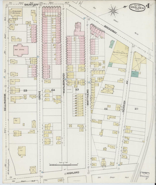 Sanborn Fire Insurance Map from Chelsea, Suffolk County, Massachusetts (1889), Sheet #0004 - Historic Sanborn Fire Insurance Map Print, vintage old map wall art, antique decor, genealogy gift, Massachusetts Massachusetts map