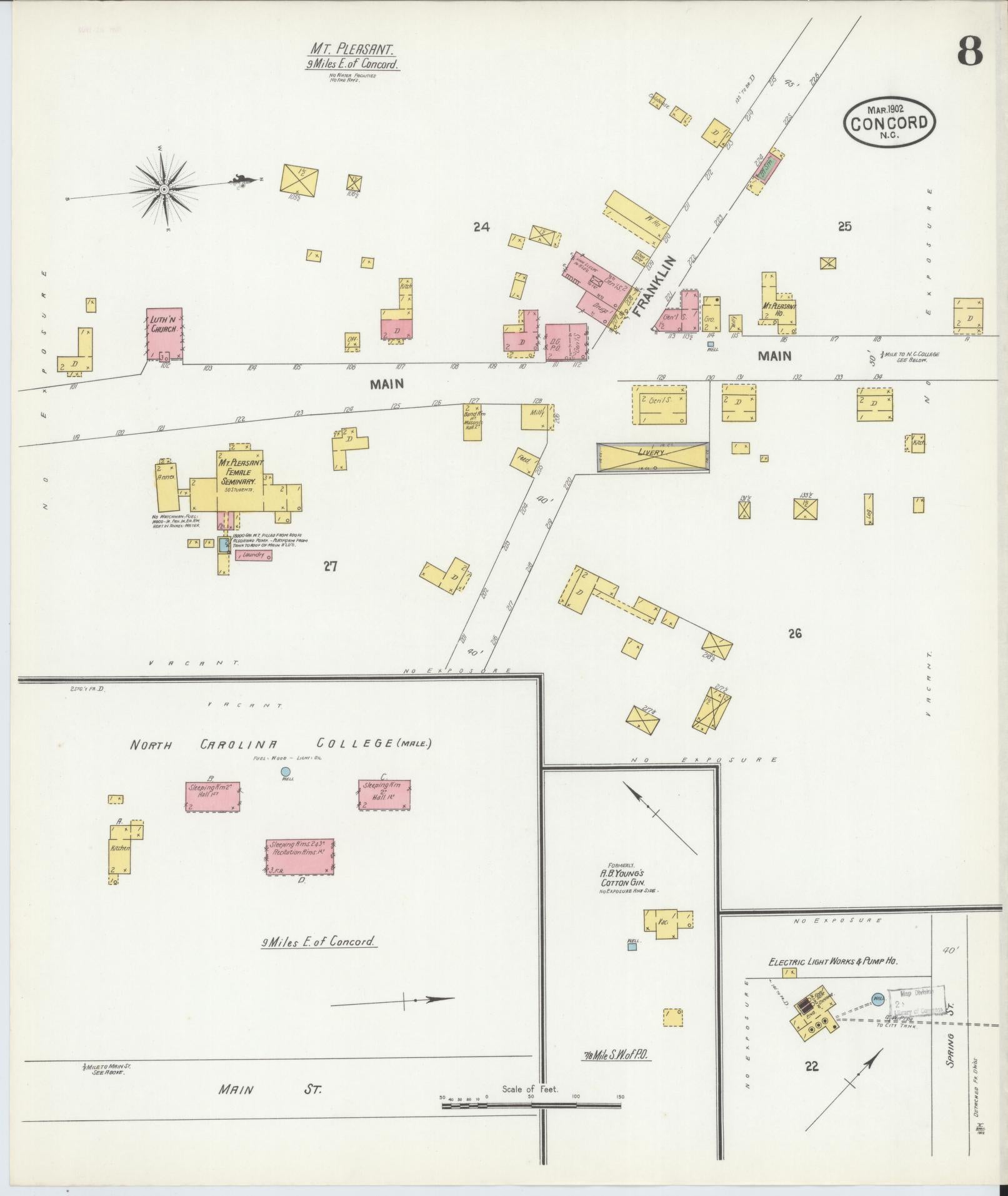 Sanborn Fire Insurance Map from Concord, Cabarrus County, North Carolina (1902), Sheet #0008 - Historic Sanborn Fire Insurance Map Print, vintage old map wall art, antique decor, genealogy gift, North Carolina North Carolina map