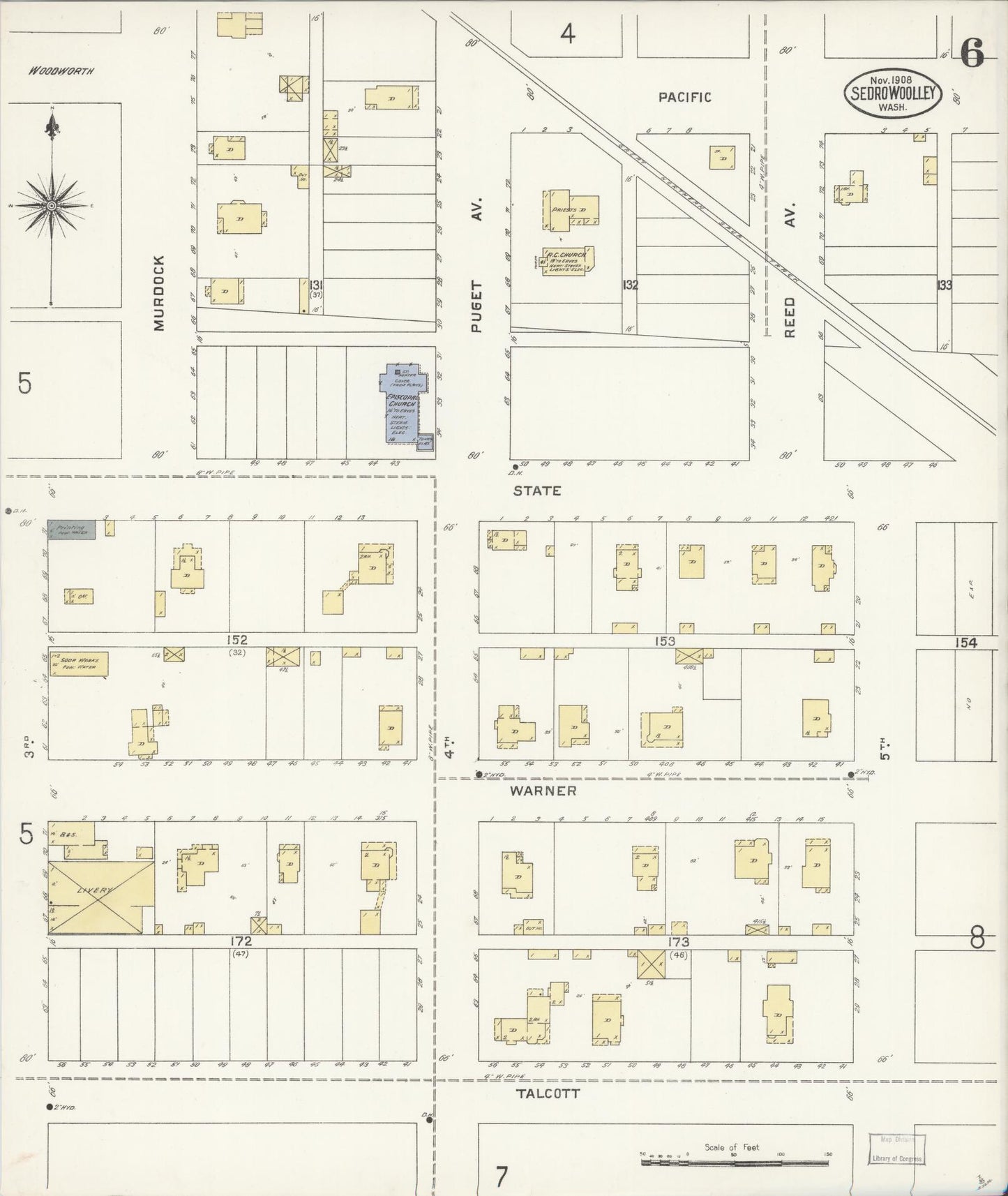 Sanborn Fire Insurance Map from Sedro Woolley, Skagit County, Washington (1907), Sheet #0006 - Complete Map Set gallery image, historic Sanborn map, vintage wall art, Washington Washington