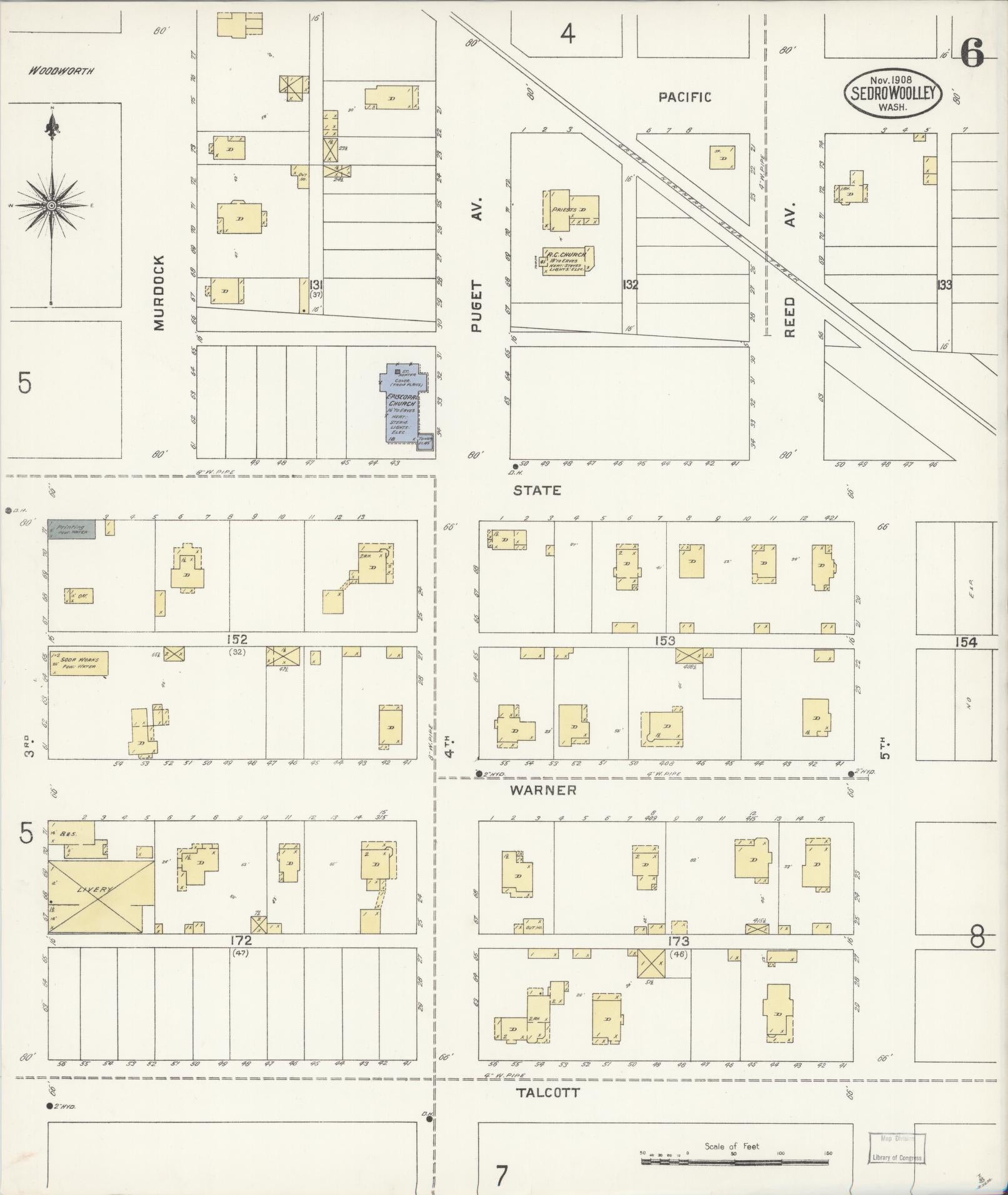 Sanborn Fire Insurance Map from Sedro Woolley, Skagit County, Washington (1907), Sheet #0006 - Complete Map Set gallery image, historic Sanborn map, vintage wall art, Washington Washington