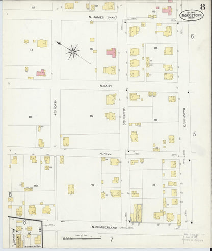 Sanborn Fire Insurance Map from Morristown, Hamblen County, Tennessee (1908), Sheet #0008 - Complete Map Set gallery image, historic Sanborn map, vintage wall art, Tennessee Tennessee