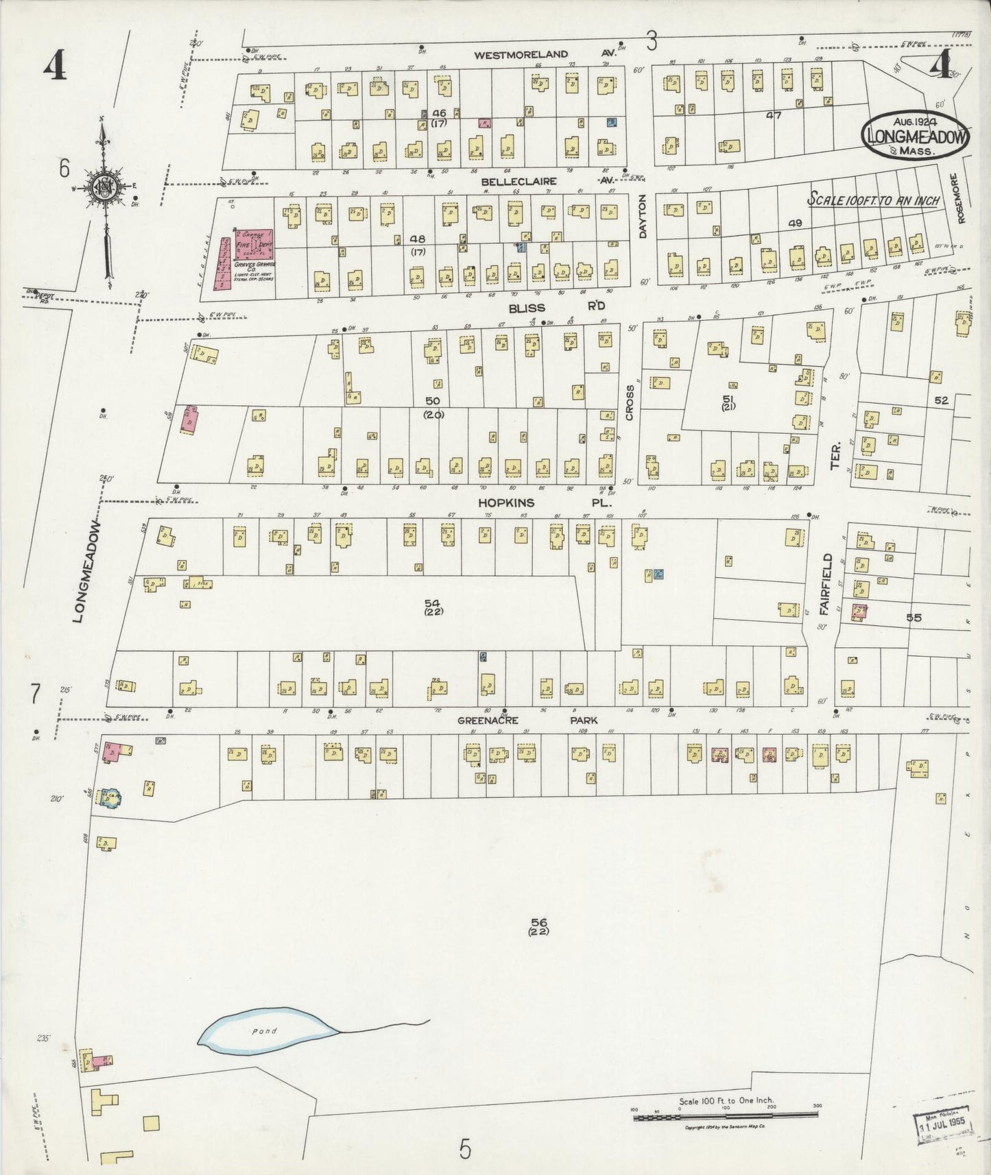 Sanborn Fire Insurance Map from Longmeadow, Hampden County, Massachusetts (1924), Sheet #0004 - Complete Map Set gallery image, historic Sanborn map, vintage wall art, Massachusetts Massachusetts