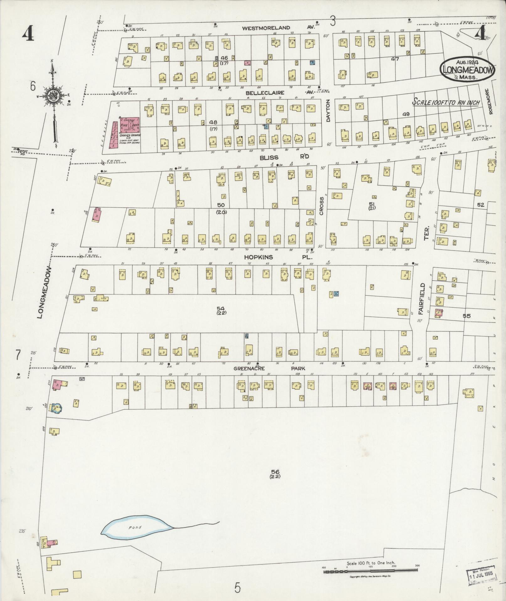 Sanborn Fire Insurance Map from Longmeadow, Hampden County, Massachusetts (1924), Sheet #0004 - Complete Map Set gallery image, historic Sanborn map, vintage wall art, Massachusetts Massachusetts