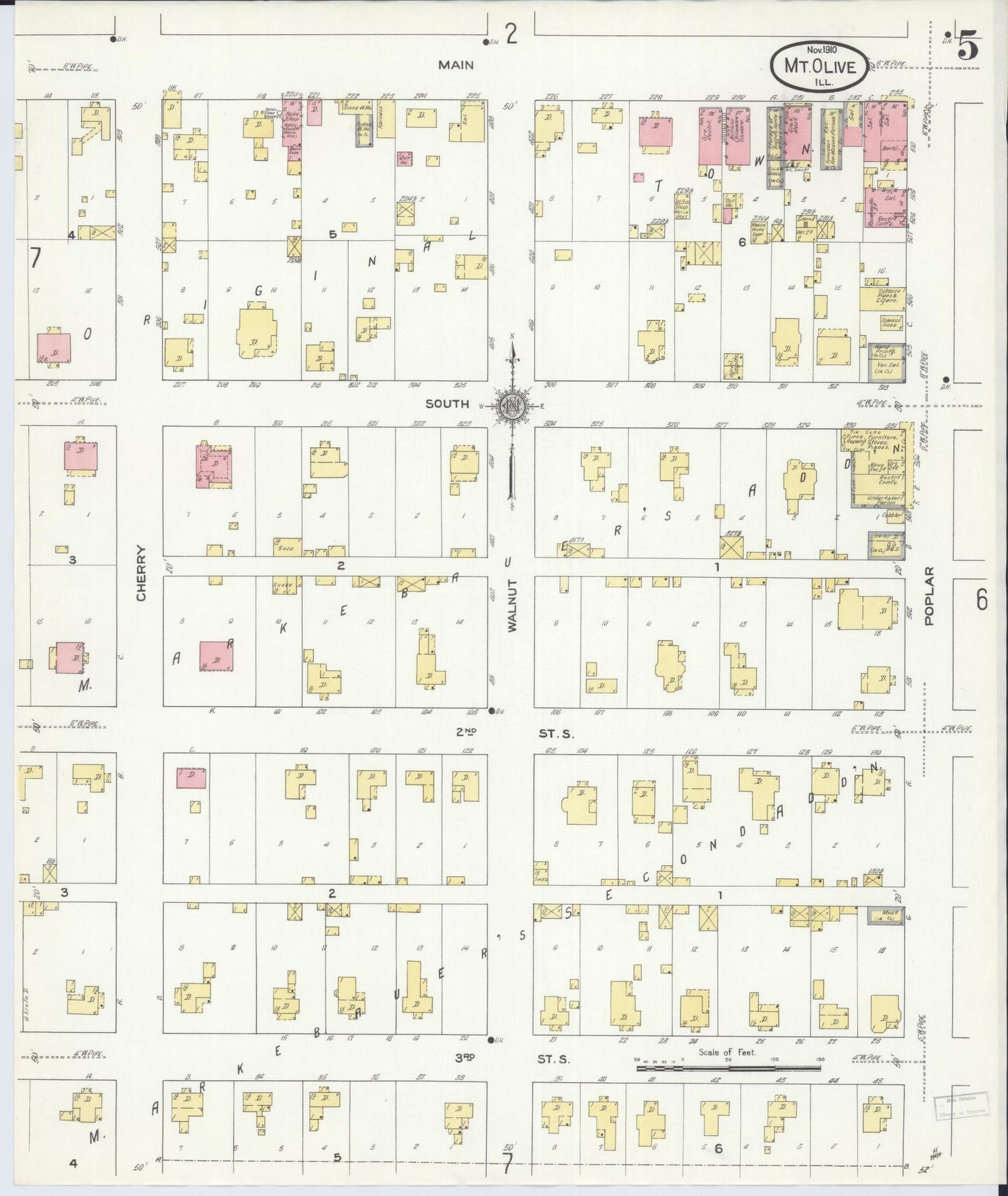 Sanborn Fire Insurance Map from Mount Olive, Macoupin County, Illinois (1910), Sheet #0005 - Complete Map Set gallery image, historic Sanborn map, vintage wall art, Illinois Illinois