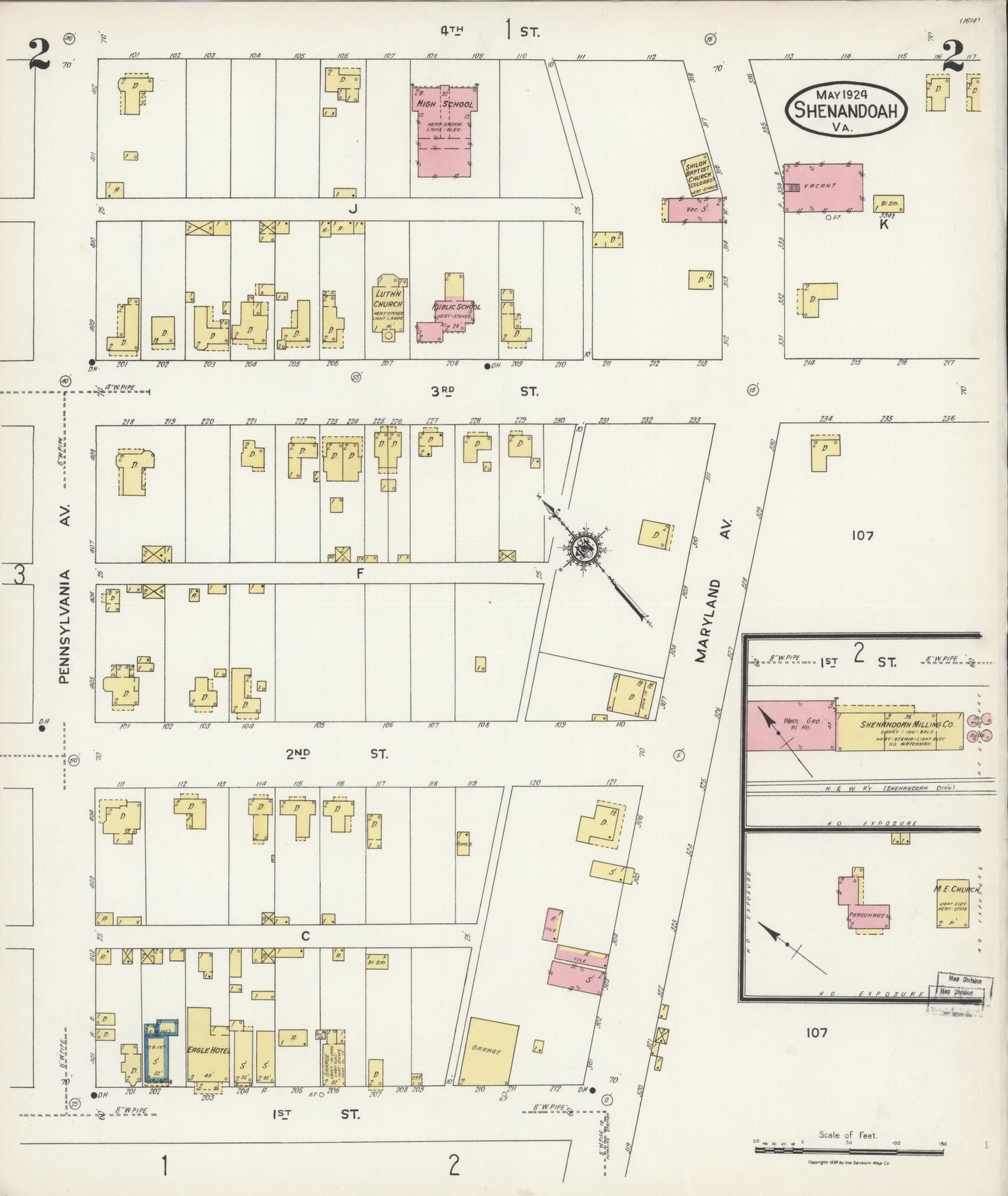 Sanborn Fire Insurance Map from Shenandoah, Page County, Virginia (1924), Sheet #0002 - Historic Sanborn Fire Insurance Map Print, vintage old map wall art, antique decor, genealogy gift, Virginia Virginia map