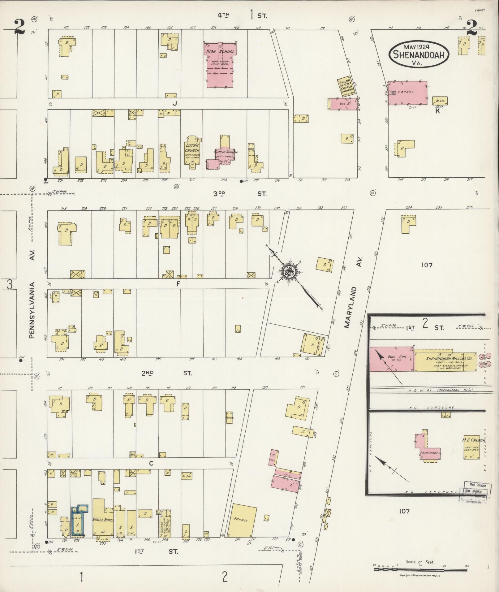 Sanborn Fire Insurance Map from Shenandoah, Page County, Virginia (1924), Sheet #0002 - Historic Sanborn Fire Insurance Map Print, vintage old map wall art, antique decor, genealogy gift, Virginia Virginia map