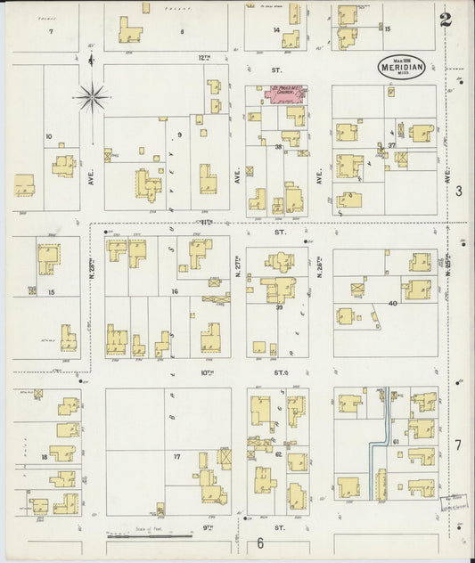 Sanborn Fire Insurance Map from Meridian, Lauderdale County, Mississippi (1898), Sheet #0002 - Historic Sanborn Fire Insurance Map Print, vintage old map wall art, antique decor, genealogy gift, Mississippi Mississippi map