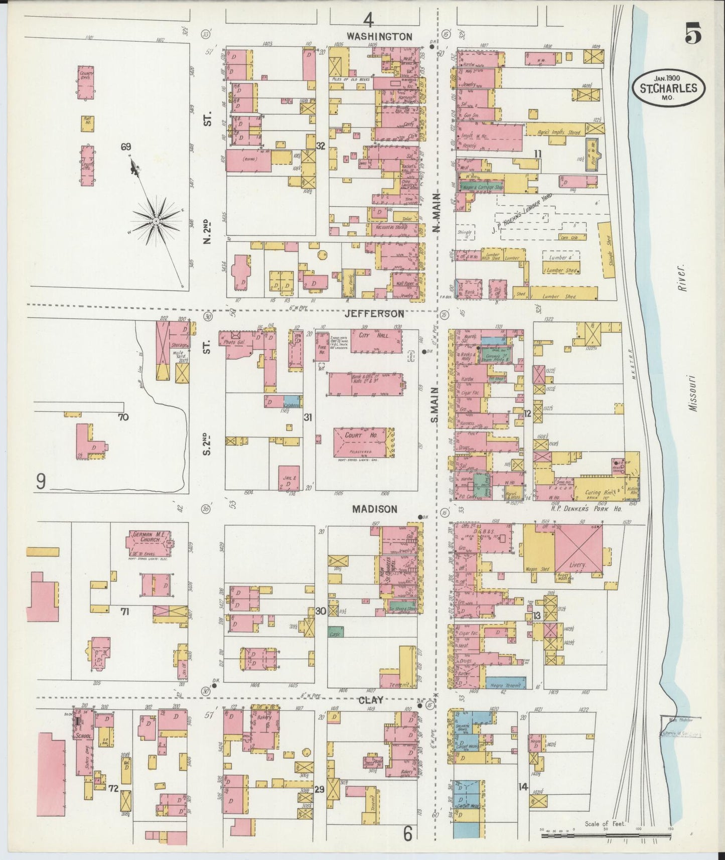 Sanborn Fire Insurance Map from Saint Charles, Saint Charles County, Missouri (1900), Sheet #0005 - Complete Map Set gallery image, historic Sanborn map, vintage wall art, Missouri Missouri