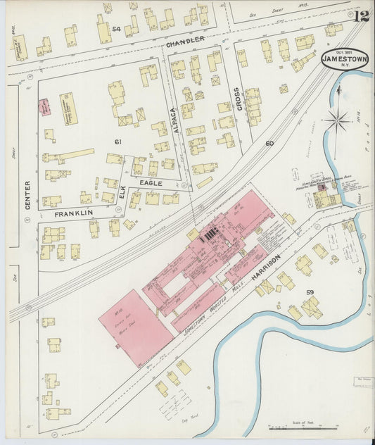 Sanborn Fire Insurance Map from Jamestown, Chautauqua County, New York (1891), Sheet #0012 - Historic Sanborn Fire Insurance Map Print, vintage old map wall art, antique decor, genealogy gift, New York New York map