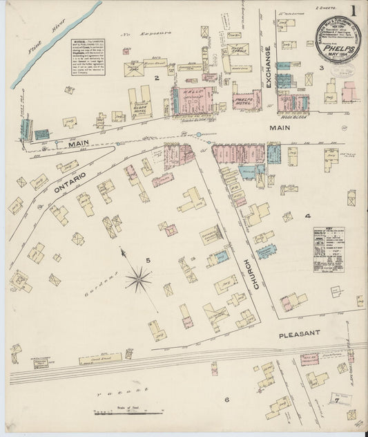 Sanborn Fire Insurance Map from Phelps, Ontario County, New York (1884), Sheet #0001 - Historic Sanborn Fire Insurance Map Print, vintage old map wall art, antique decor, genealogy gift, New York New York map